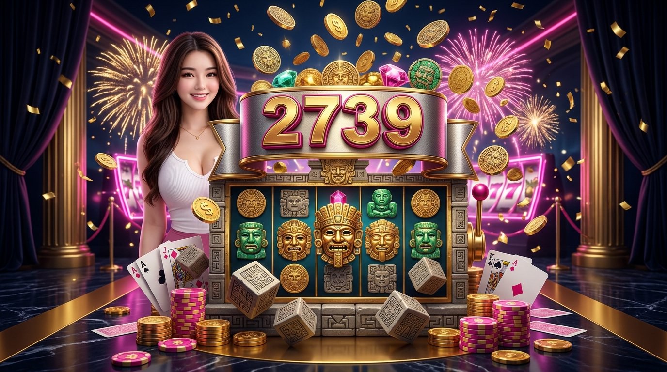 Ilustrasi meja analisis dengan grafik RTP dan catatan pola hadiah 2739